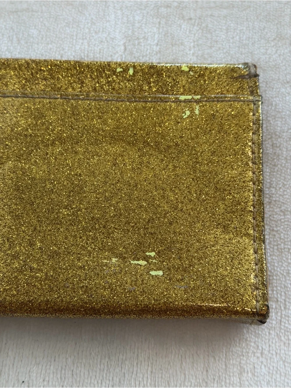 LULU ENVELOPE TRIFOLD WALLET WOMENS 4X7 GOLD GLITTER PATENT SHIMMER